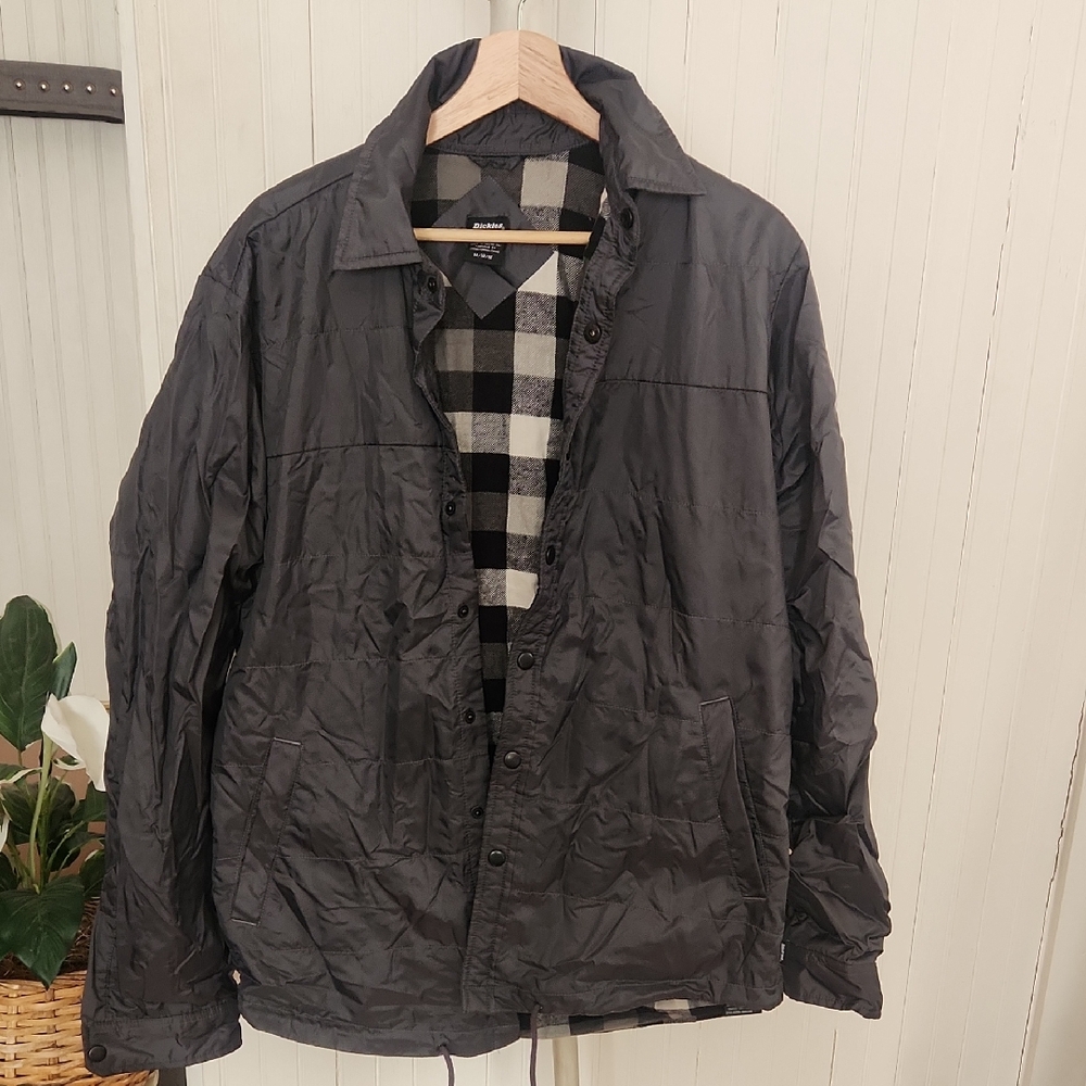Dickies Mens TJ243CH Quilted Flannel Lined Shirt Jacket Gray Plaid Medium